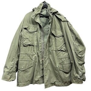 Mens Vintage Army Green Field Jacket M65 Style Hooded Utility Coat